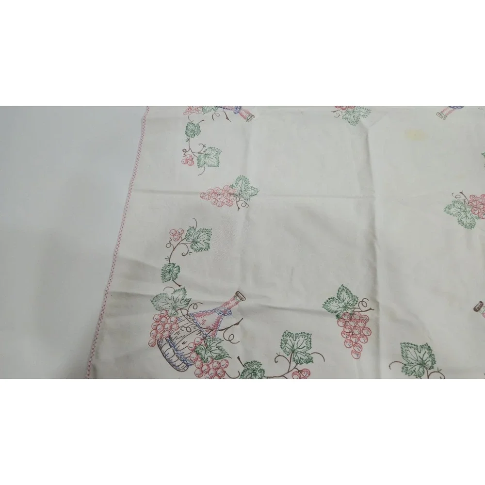 Vintage Hand Embroidered Grapes Wine Tablecloth Square 33